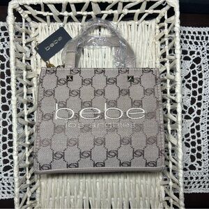 bebe Crossbody Beige Logo Jacquard Handbag